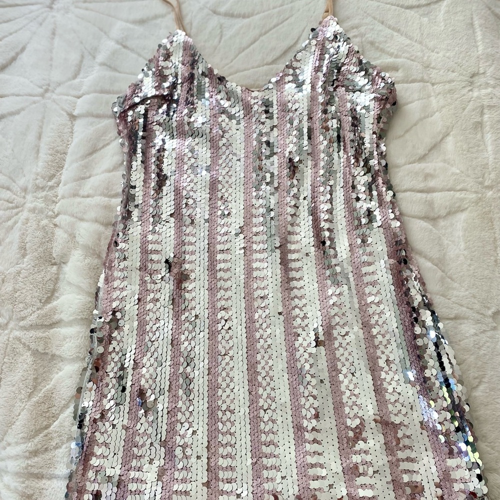 Sparkly disco dress! Super fun for a party or costume! Pink and silver sequins!